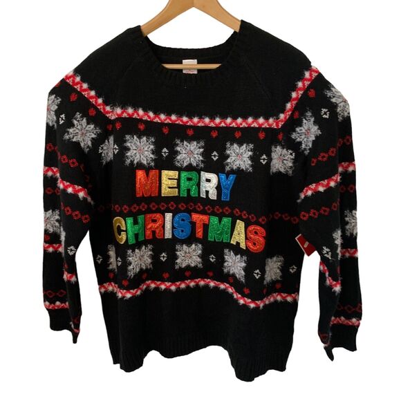 Holiday Time Ugly Christmas Sweater Glitter Black Plus Size 1X (16W-18W) NEW - Picture 1 of 5